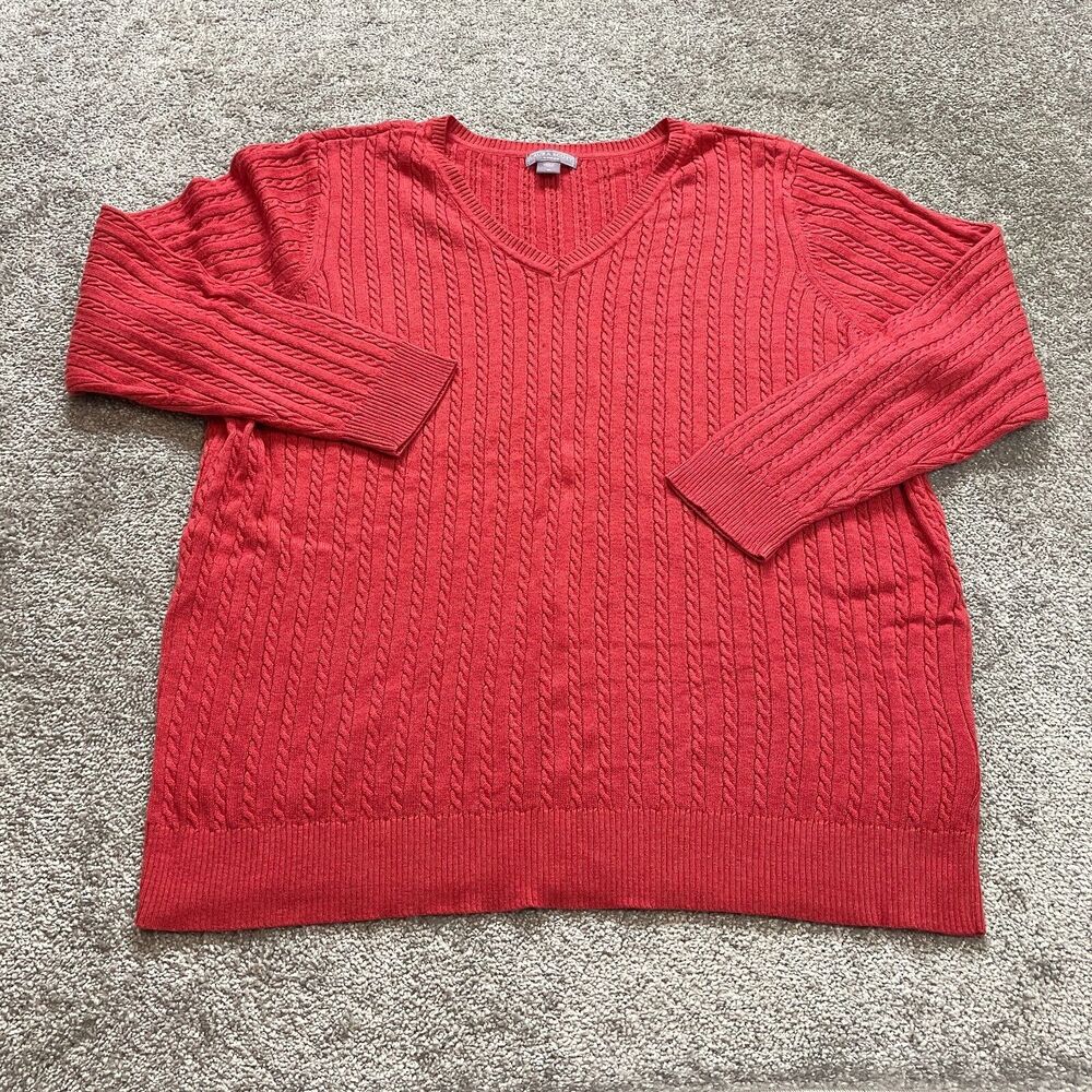 Laura Scott Sweater Womens Plus 3X Pink V Neck Pullover Cable Knit Sweatshirt